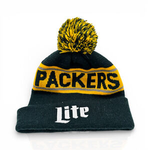 Vintage Green Bay Packers Miller Lite Knit Pom Beanie NFL Hat EXCELLENT